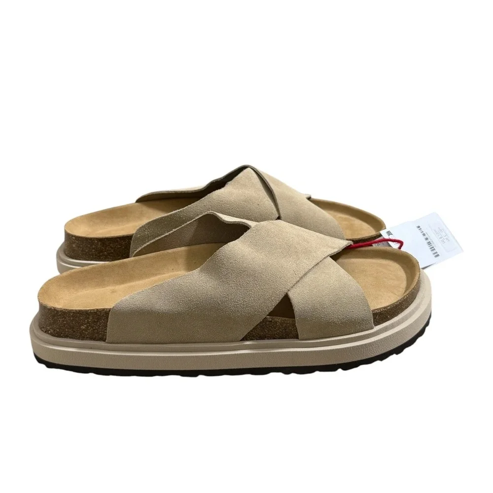 Zara SRPLS Suede Leather Criss-Cross Slide Sandals Sand Beige Mules Men's 11 NWT